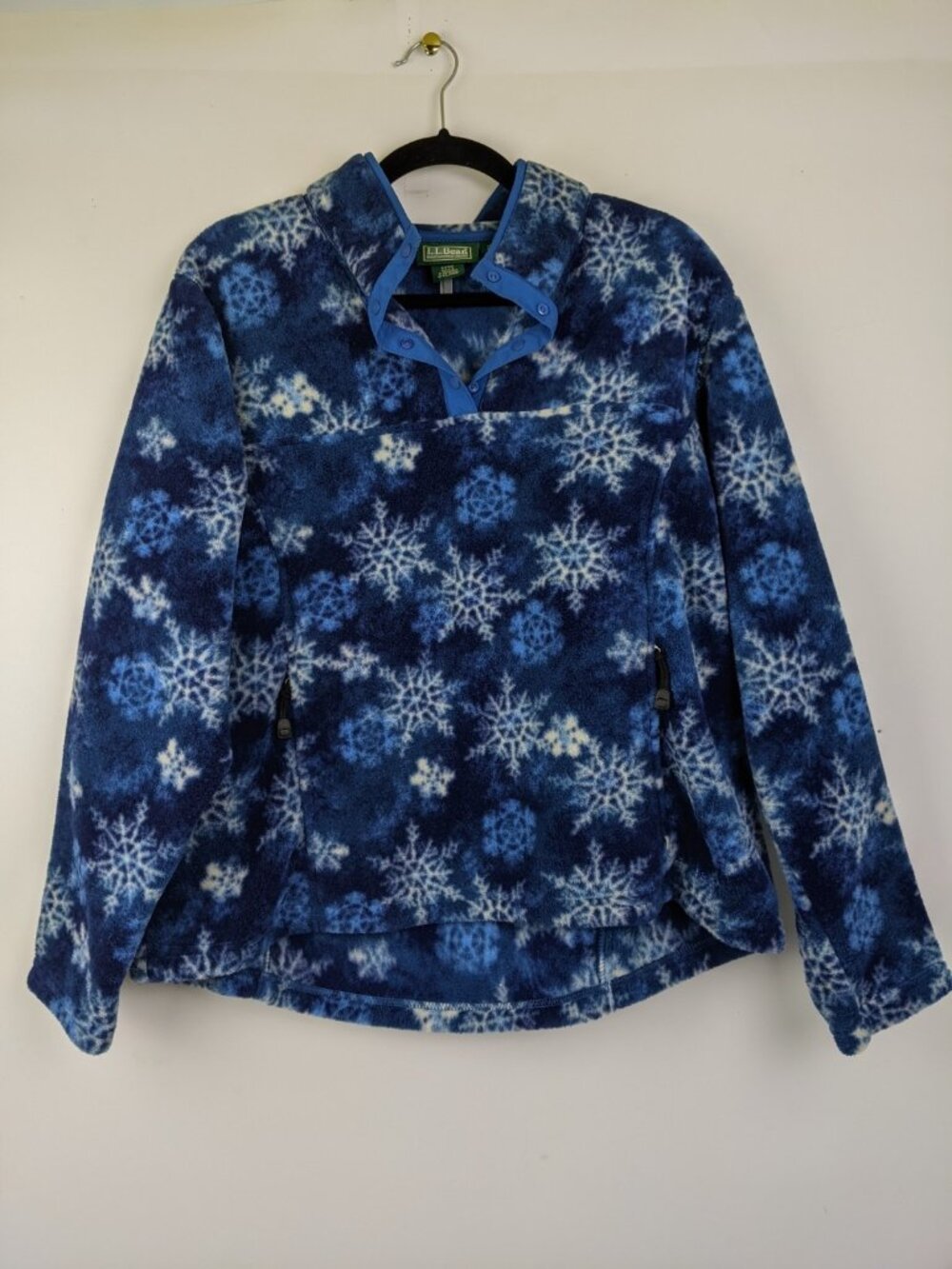 Vintage LL Bean Jacket Women's Size 1X Blue Snap Fleece Pullover Snowflake